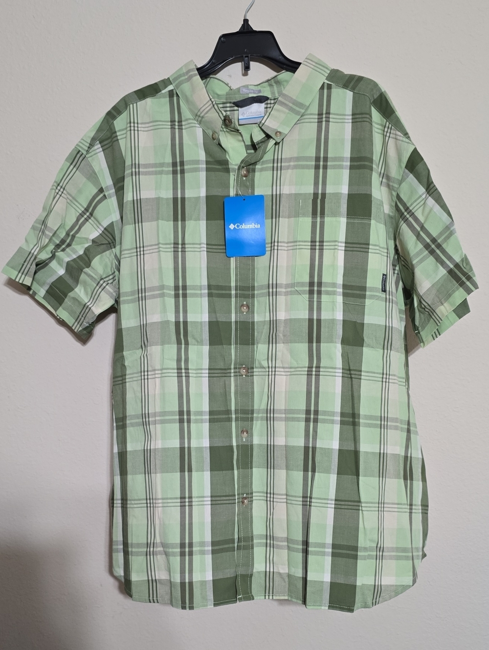 NWT Columbia Men Plaid Button Down Shirt Light Green & Olive Size 2XL